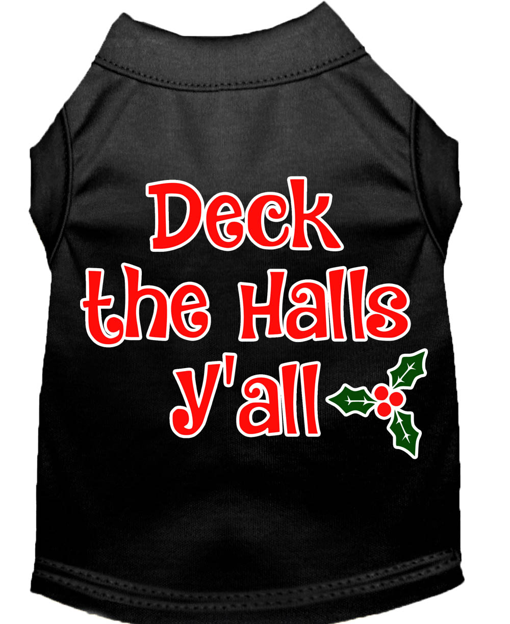 Deck the Halls Y'all Screen Print Dog Shirt Black Lg